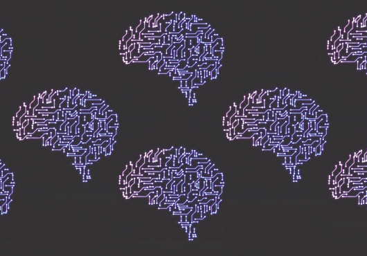 A large pattern of colorful brain outlines against a charcoal background