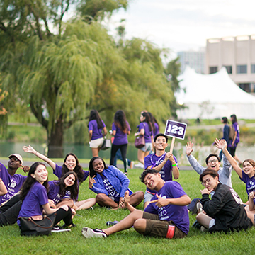 Northwestern freshman in Deering library garden