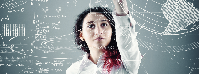 Female mathematician writing equations