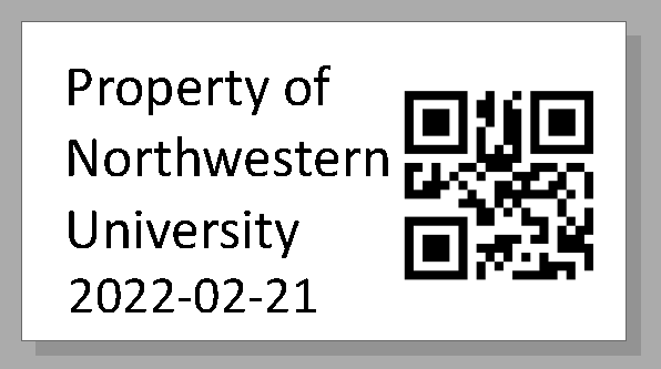 tag that has a QR code and says "Property of Northwestern"