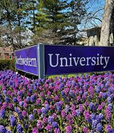 Northwestern sign and flowers