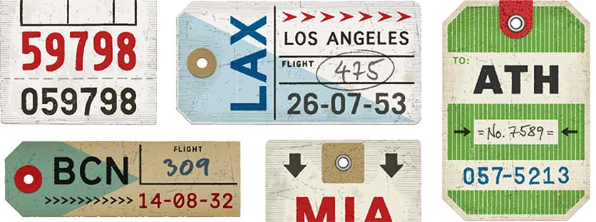 image of several vintage airline tags