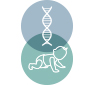 Two circle intersecting with a vector of DNA and baby in each