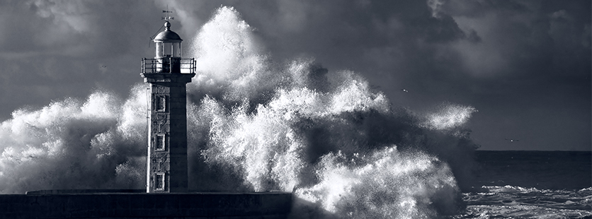 Lighthouse on dark and stormy night 